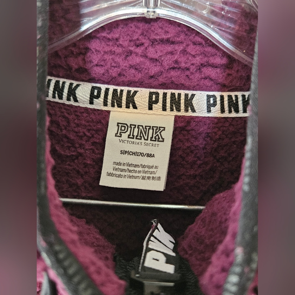 Victoria's Secret Pink Maroon Sherpa Pullover Size Small - Picture 2 of 5